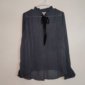 Reiss Jaquard Sheer Spotted Gray Black Top